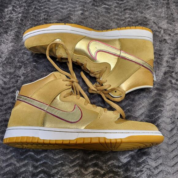 nike dunk high premium metallic gold